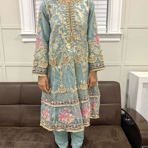 Pakistani Indian Fancy Heavy Work Peshwas Anarkali Lehenga Shalwar Kameez - Picture 4 of 16